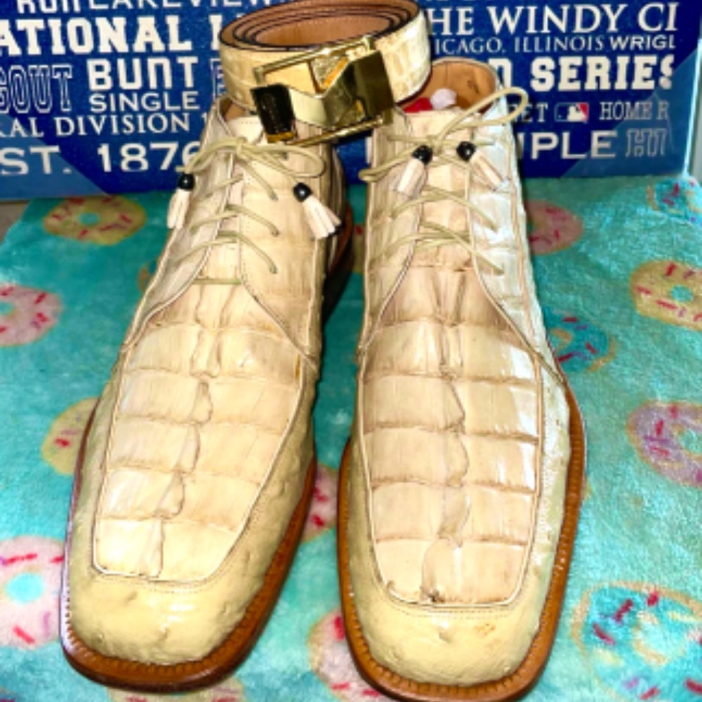 Mauri Alligator Ostrich Ankle Boots SZ9/ Mauri Alligator Belt 38Inches